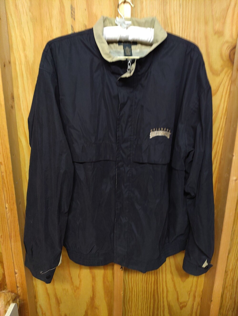 Vintage Antigua Oklahoma RedHawks Jacket Mens XXL Black Tan Windbreaker Full Zip